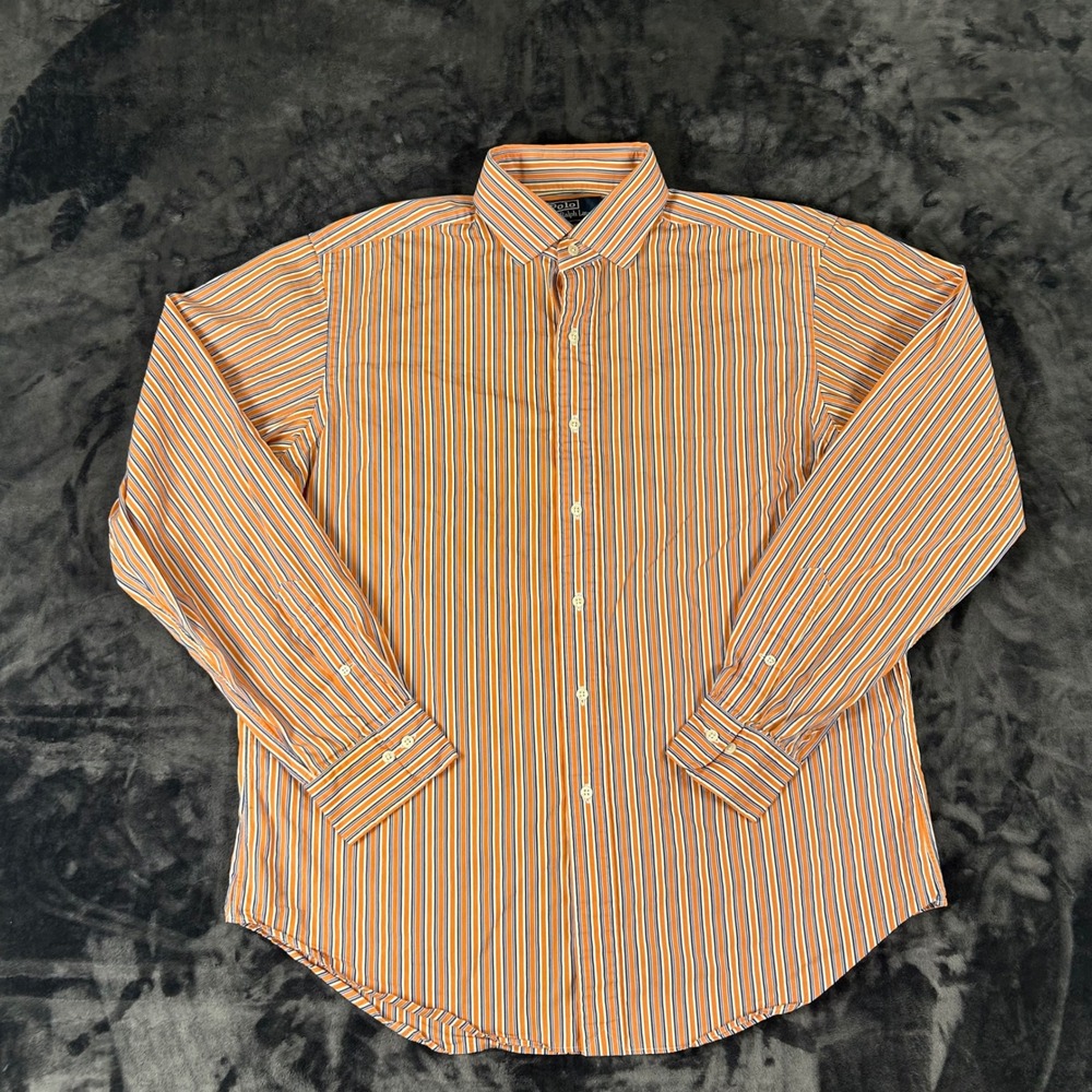 Polo Ralph Lauren Button Down Mens 17 36/37 Orange Striped Regent Classic Fit